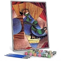 DIY Oil Painting Kit,Glass Cup and Newspaper Painting by Juan Gris Arts Craft for Home Wall Decor
