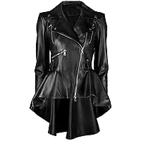 Alexzender Medusa Black Peplum Fashionable Long Tall Women Coat Blazar Lambskin Leather Jacket for Women