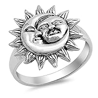 Sun Moon Universe Faces Ring New .925 Sterling Silver Band Sizes 5-10