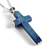 HENRYKA Solid Sterling Silver and Natural Blue Sponge Coral Cross Necklace, Handmade Jewellery, Statement Cross Pendant, Christian Gift