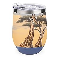 African Wildlife Giraffe Funny Wine Tumbler with Lid Double Wall Stainless Steel Insulated Mug 12 Oz