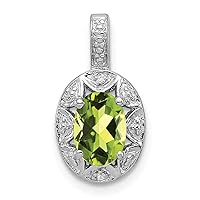 925 Sterling Silver Polished Diamond and Peridot Pendant Necklace Measures 16x9mm Wide Jewelry Gifts for Women