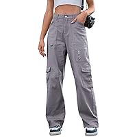IVIR Cargo Pants Women High Waist Wide Leg Casual Pants with 7 Pockets Stretchy Drawstring Baggy Y2K Trousers