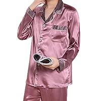 Mens' Silk Pajamas Suit Long Sleeves Button-Down Sleepwear Set and Sleepwear Bottom Casual Loungewear for Men
