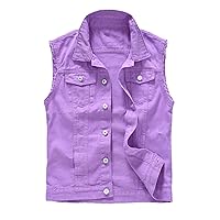 Men's Vintage Denim Vests Sleeveless Hip Hop Denim Jackets Male Hole Waistcoats Male Purple Denim Vest Big Pocket