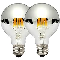 Half Chrome Light Dimmable,LED Filament Vintage Bulb with Mirror 6W (60W Equivalent) G80/G25 E26 Medium Base Warm White 2700K, 2 Pack