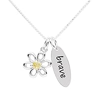 Girls Sterling Silver Brave Necklace with Daisy Flower Charm for Todders, Kids, Children, or Tweens