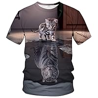 Women's Cat T-Shirt Summer Short Sleeve Tees Tops Animal Theme Shirt Cute Realistic Graphic Shirt