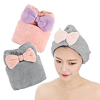 KON Microfiber Hair Towel 2 Pack, Hair Towel with Ribbon, Fast Drying Hair Turban Towel for Women, Quick Absorbent Hair Drying Towel Wrap for Wet, Pink + Gray