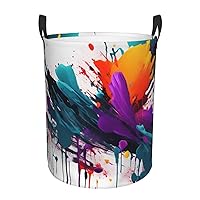 paint splatter Round waterproof laundry basket,foldable storage basket,laundry Hampers with handle,suitable toy storage