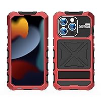 for iPhone 15 Pro Max Case Heavy Duty Metal Aluminium Bumper Built in Camera Lens Protector Military Grade Rubber Hard Durable Phone Cases Cover Men Armor (Red,)