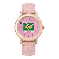 Brazilian Jiu Jitsu Womens Watch Round Printed Dial Pink Leather Band Fashion Wrist Watches