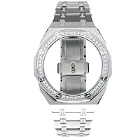 GA2100 Zircon Gemstone Diamond Metal Watch Band Case Casioak Mod Kit 4th 316L Stainless Steel Watch Zircon Case Bezel Strap Band Kit For Watch GA2100 GAB2100 GA-2100 GA-2110