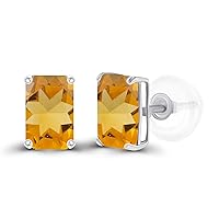 Solid 14K Gold 6x4mm Emerald Cut Genuine Birthstone Stud Earrings For Women | Hypoallergenic Studs | Natural or Created Gemstone Stud Earrings For Women and Girls