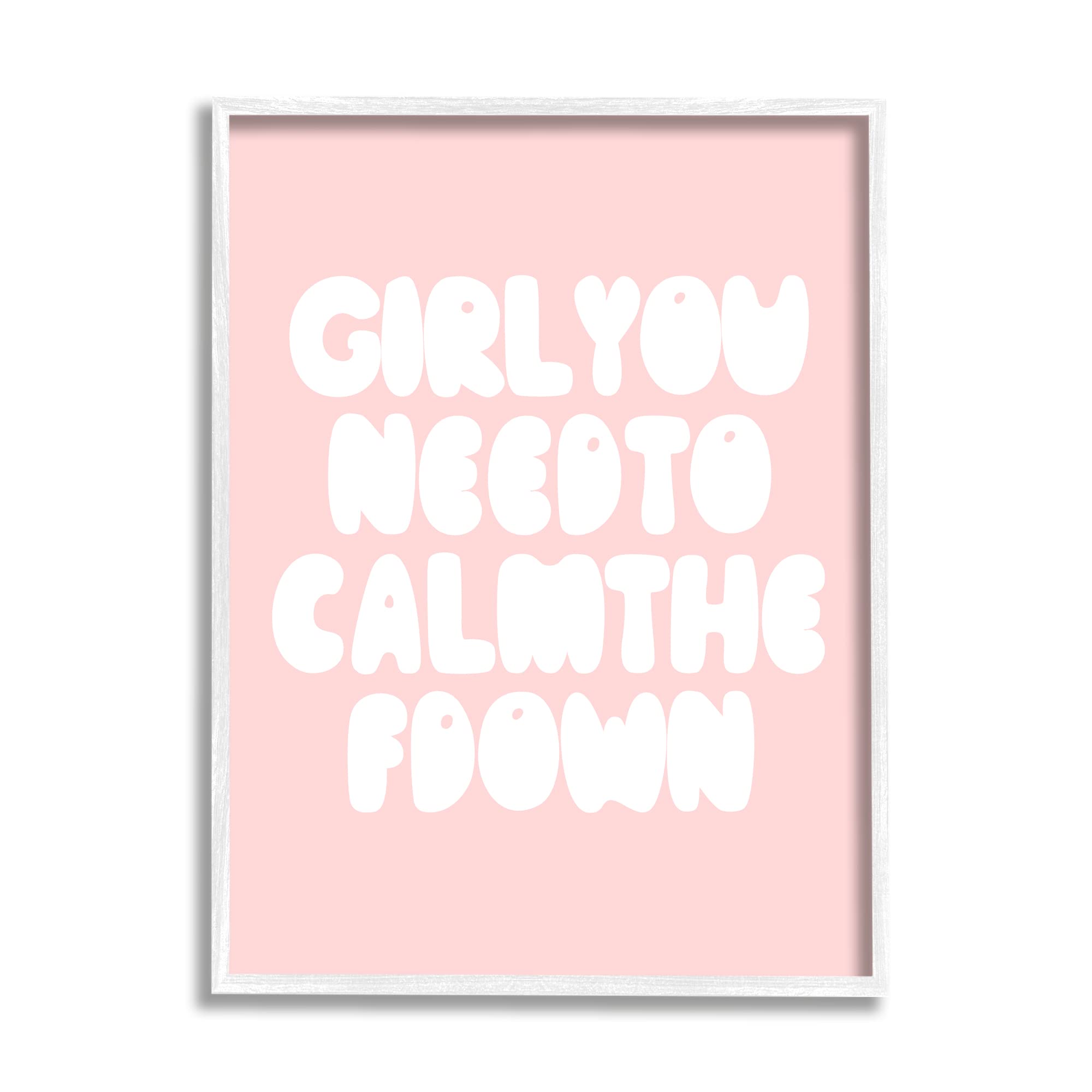 Stupell Industries Girl Calm The F Down Funny Phrase Pink, Designed by Daphne Polselli White Framed Wall Art, 11 x 14
