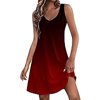 Party Drawstring Sexy Tank for Women Sleeveless Independence Day V Neck Camisole Dress Women Gradient Elasticated Red XL