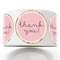Modern Thank You Stickers, Round Pink Thank You Stickers, Chic Gold Thank You Label Tags, 1.4 Inches 500 Adhesive Thank You Label Stickers Mr.Mug