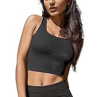 Womens Tank Tops Ribbed Seamless Workout Exercise Shirts Yoga Crop Tops Racerback Tank Top Bra