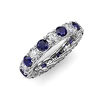 Round Blue Sapphire and Natural Diamond 4.10 ctw Gallery Eternity Band in 14K Gold