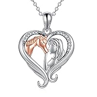 YFN Horse with Girls Pendant Necklace 925 Sterling Silver Abalone/Crystal Horse Jewelry Gift for Women Girlfriend Daughter 18