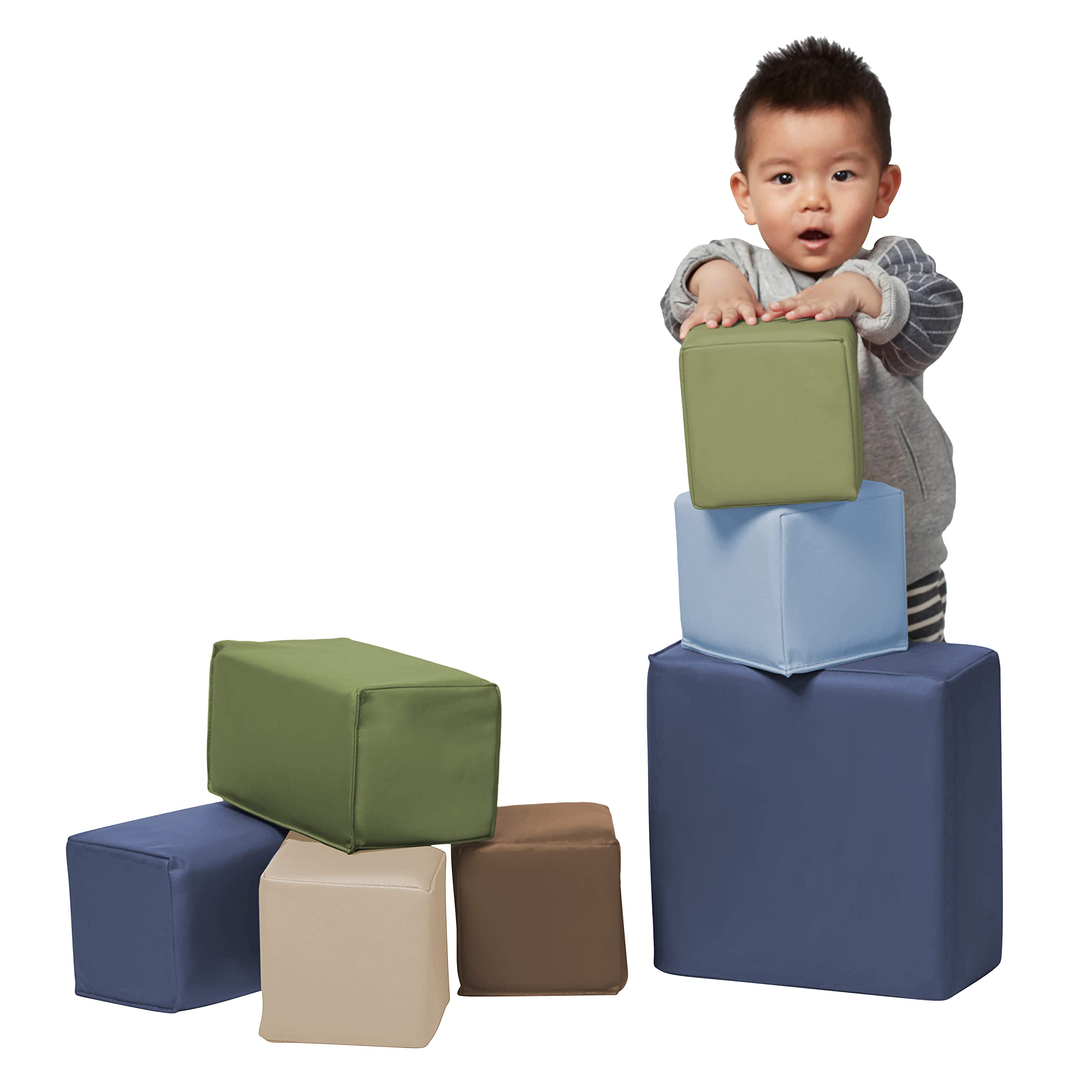 ECR4Kids SoftZone Toddler Foam Building Blocks, Foam Playset, Earthtone, 7-Piece