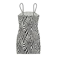 Dresses for Women Cow Print Slip Dress (Color : Black and White, Size : X-Large)