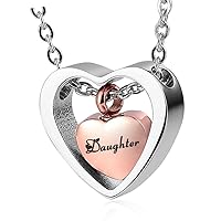 Rose Gold Ashes Necklace for Mom Stainless Steel Ashes Jewelry Heart Memorial Pendant for Ashes