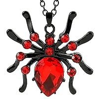 Victorian Vault Decorative Spider Red Rhinestone Pendant Gothic Goth Halloween Steampunk Jewelry Gothic Necklace (Red)