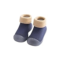 Toddler Slippers Kids Solid Color Knitted Thicken Warm Shoes Children Rubber Sole Soft Cozy Socks Baby First Walking Footwear