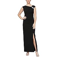 S.L. Fashions Women's Long Sleevless Column Dress with Shoulder Detail and Slit