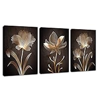 arteWOODS Abstract Wall Art Brown Flowers Canvas Pictures Contemporary Minimalism Abstract Flower Artwork for Bedroom Bathroom Living Room Wall Decor 12