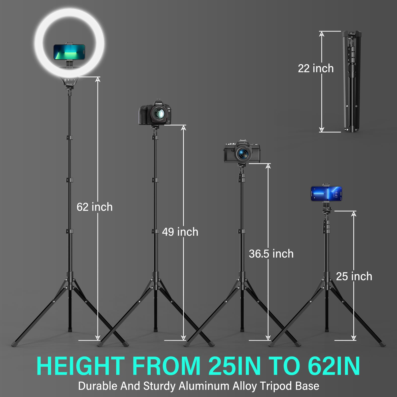 UBeesize 14'' Foldable Ring Light with 62'' Tripod Stand and Phone Holder, LED Selfie RingLight for iPhone with Remote, Circle Light for Tiktok/YouTube/Photography/Makeup/Live Stream