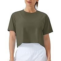 THE GYM PEOPLE Women's Workout Crop Top T-Shirt Short Sleeve Boxy Yoga Running Cropped Basic Tee