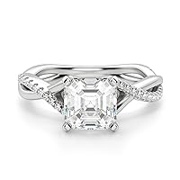 Siyaa Gems 3 CT Asscher Moissanite Engagement Ring Wedding Eternity Band Vintage Solitaire Halo Setting Silver Jewelry Anniversary Promise Vintage Ring Gift