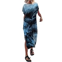 Women Outfits for Summer Dress Batwing Sleeve Crewneck Casual Loose Slit Side Long Beach Sundresses for Women