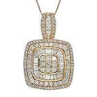 2 CT Baguette & Round Cut CZ White Diamond 14K Yellow Gold Plated Cluster Pendant Necklace