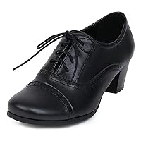 Women's Vintage Pump Oxfords Brogues Wingtip Lace Up Perforated Chunky Block Mid Heels Dress Shoes
