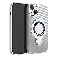 YEXIONGYAN-Magnetic Carbon Fiber Texture Case for iPhone 14Pro Max/14 Pro/14 Plus/14 with Ring Stand Logo View (14 Pro Max,Gray)