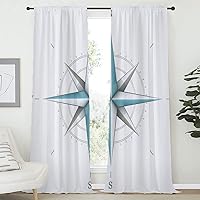 Compass Energy saving and noise reduction curtain, Nautical Bathroom Decor Antique Wind Rose Diagram Cardinal Directions Axis of Earth Illustration, For living room or bedroom, W42 x L63 Inch Teal