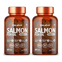 Nutrafirst Salmon Fish Oil Capsules with Omega-3 (1000mg), EPA (180mg) & DHA (120mg) for Healthy Heart, Brain, Eyes & Joints– 120 Softgels I Omega 3 Fish Oil Supplements for Women and Men, Pack of 2