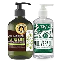 Aloe Vera Gel with Organic Aloe Vera Cold Pressed and Tea Tree Oil Body Wash with Mint