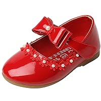 Little Flower Girls Shoes Ankle Strap Soft Round-Toe Bow Dress Mary Jane Ballet Flats(Toddler/Little/Big Kid)