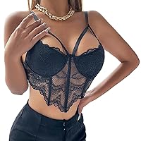 Women's Sheer Mesh Sleeveless Floral Lace Spaghetti Strap Corset Tops For Going Out (as1, alpha, x_s, regular, petite)