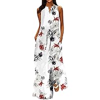 Women's Sun Dresses Summer Casual and Fashion Classic V-Neck Color Printing Sleeveless Long Dress Tank