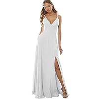 V Neck Spaghetti Straps Bridesmaid Gowns Side Split Formal Prom Dress
