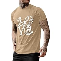 Men's Summer Baseball Letter Printed Shirt Round Neck Short Sleeve Shirt Light Fashion Breathable Shirt