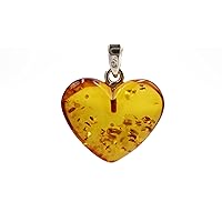 Amber Heart Pendant Cognac Colour with 925 Sterling Silver Bow | Baltic Amber Pendant Necklace | Amber Jewellery