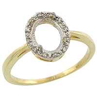 14K White Gold Semi-Mount Ring (8x6 mm) Oval Stone & 0.04 ct Diamond Accent, Sizes 5-10