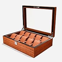 Double Row 10-Slot Storage Case, Wooden Large-Capacity Multi-Cell Watch Jewelry Display Box, with Lid 0104B