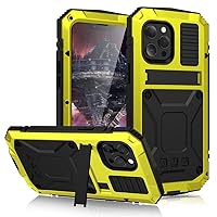 YEXIONGYAN-Full-Body Rugged Armor Shockproof Protective Case for iPhone 14/14 Pro Max/14 Plus Kickstand Aluminum Metal Cover (for iPhone 14,Yellow)